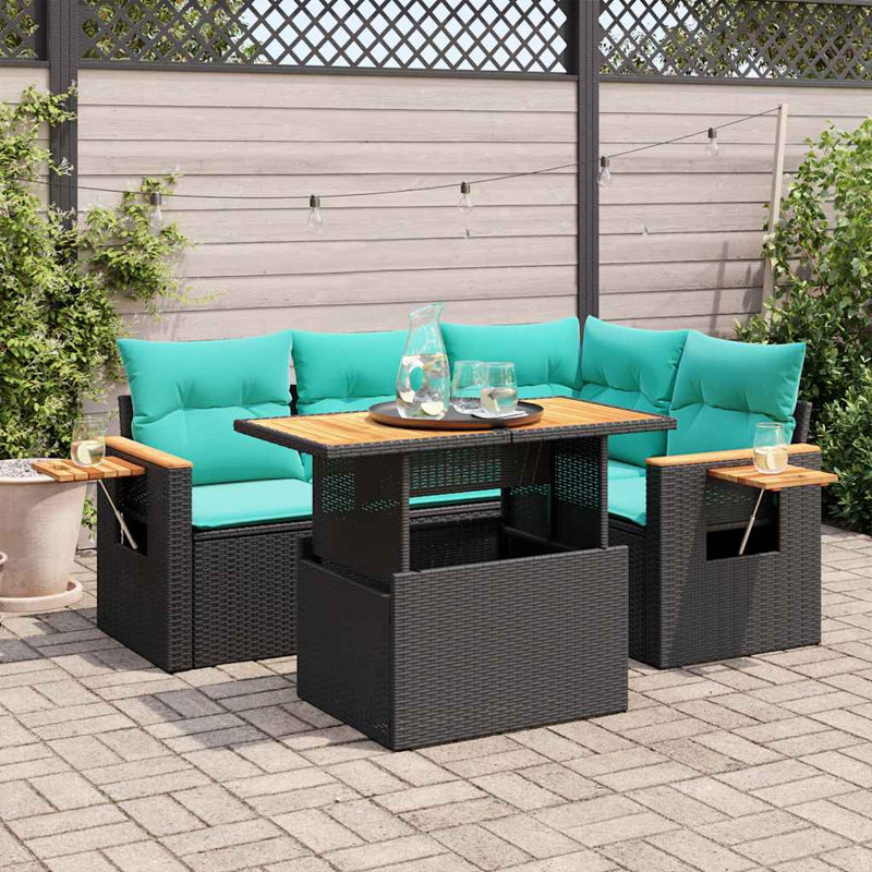  Ensemble de canapé de patio 5 pièces avec coussins en rotin polyacacia