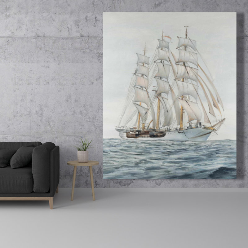 Ship by a cloudy day - Waves White Canvas Home Decor