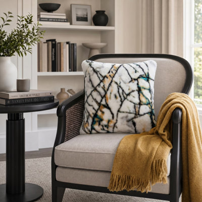 Luxury Ivory and Teal Faux Fur Marble Throw Pillow
