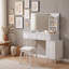 Bureau de coiffeuse avec miroir, armoire d'appoint, tiroirs et tabouret