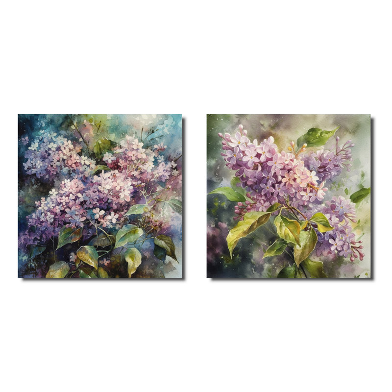 Mauve, vert, beaux lilas - lilas floraux, ensemble de 2 carrés, Toile tendue, H 16 po x l 33 po