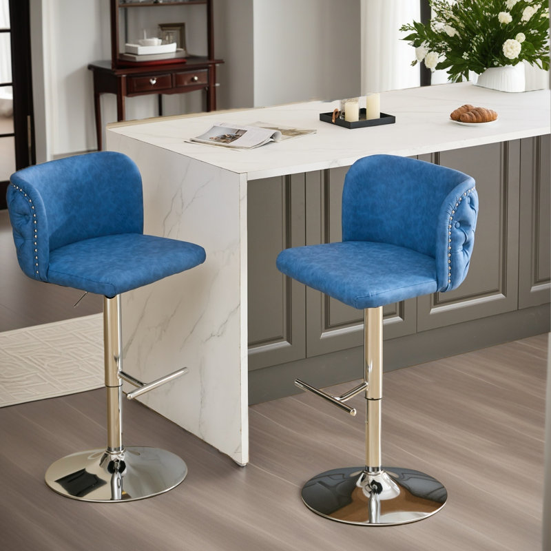 Swivel Barstools Adjusatble Seat Height With Chrome Base, Modern PU Upholstered Bar Stools with the whole Back Tufted, for Home Pub and Kitchen Island,, Set of 2