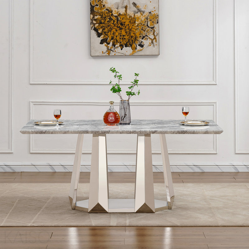 Table de salle à manger 70 po 70 po, Gris, Argent