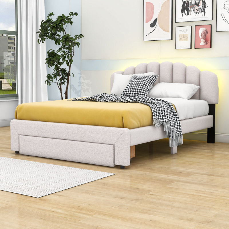 Aunjel Upholstered Platform Storage Bed, Beige