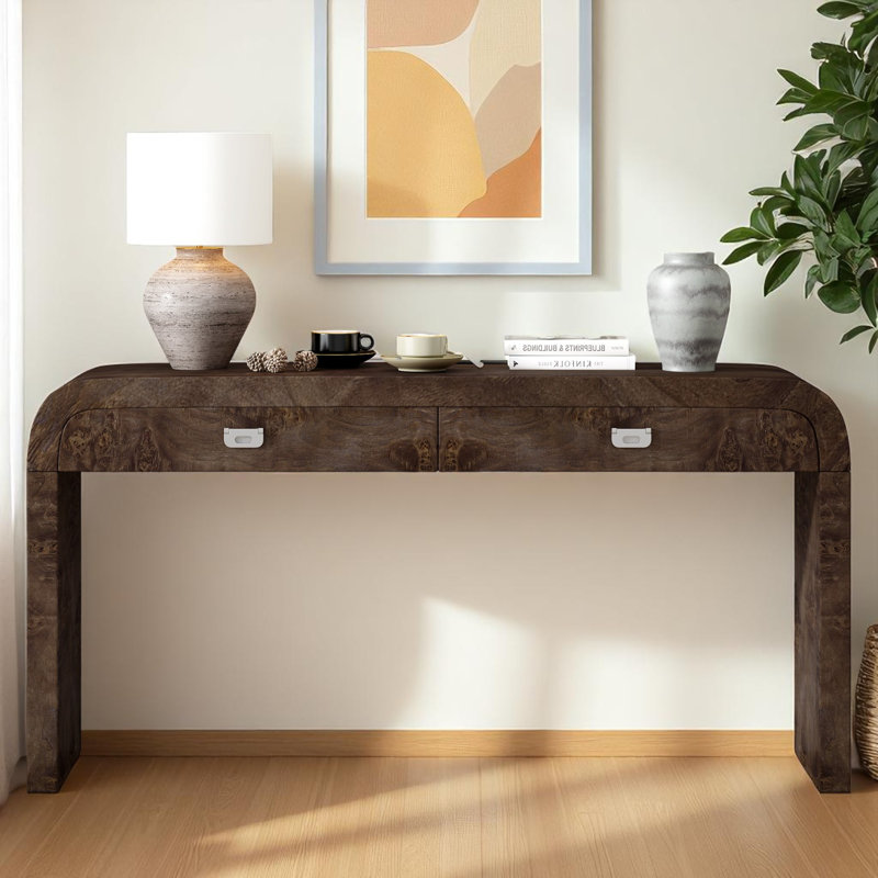 Console en bois avec tiroirs Faelina, H 31,7 po x l 60 po x P 15,7 po, Brun foncé