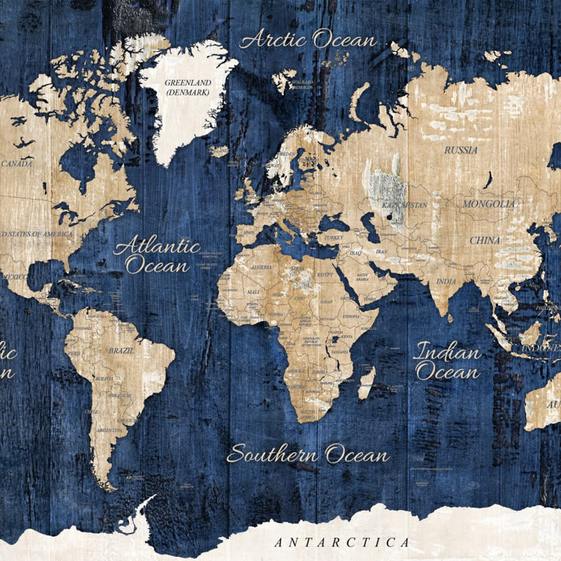 Carte du monde en bois texturé sur toile, H 8 po x l 12 po, Toile tendue, No Frame