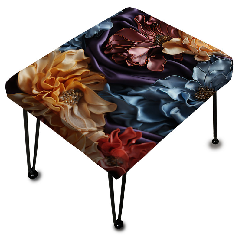 Kimono Whispers - Chinese Floral Rectangle Ottoman