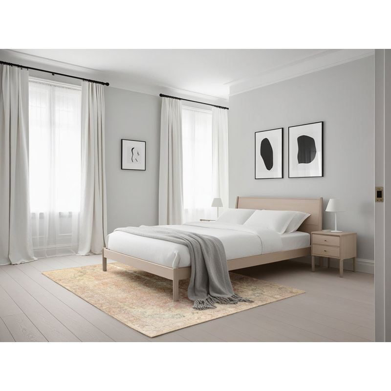 Tapis oriental beige / rose clair en laine, Rectangle 5 pi x 7 pi