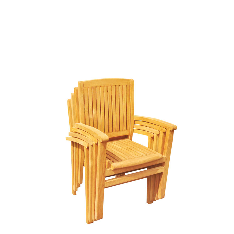 Wave Teak Wood Premium All-Weather Wicker Outdoor Stacking Dining Armchair