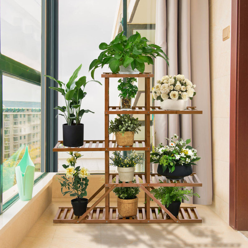 5-Layer 10-Potted Plant Stand, Brun