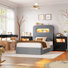 Ensemble de chambre à coucher lumineuse 3 pièces - Lit de rangement à DEL et commodes à DEL avec station de charge