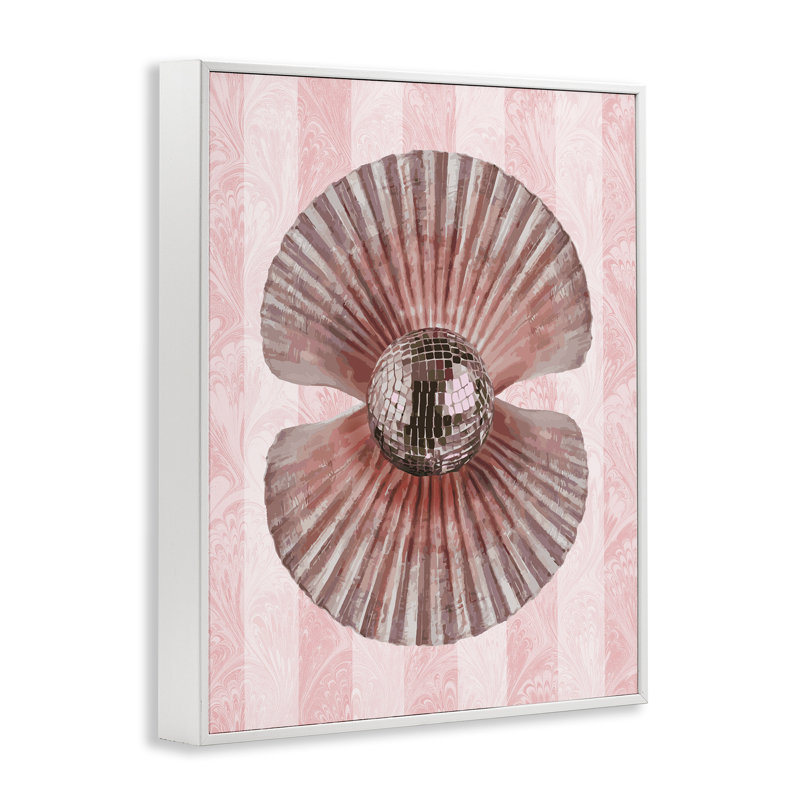 Perle disco dans une coquille de palourde, estampe numérique, design par Lil 'Rue, H 20 po x l 16 po