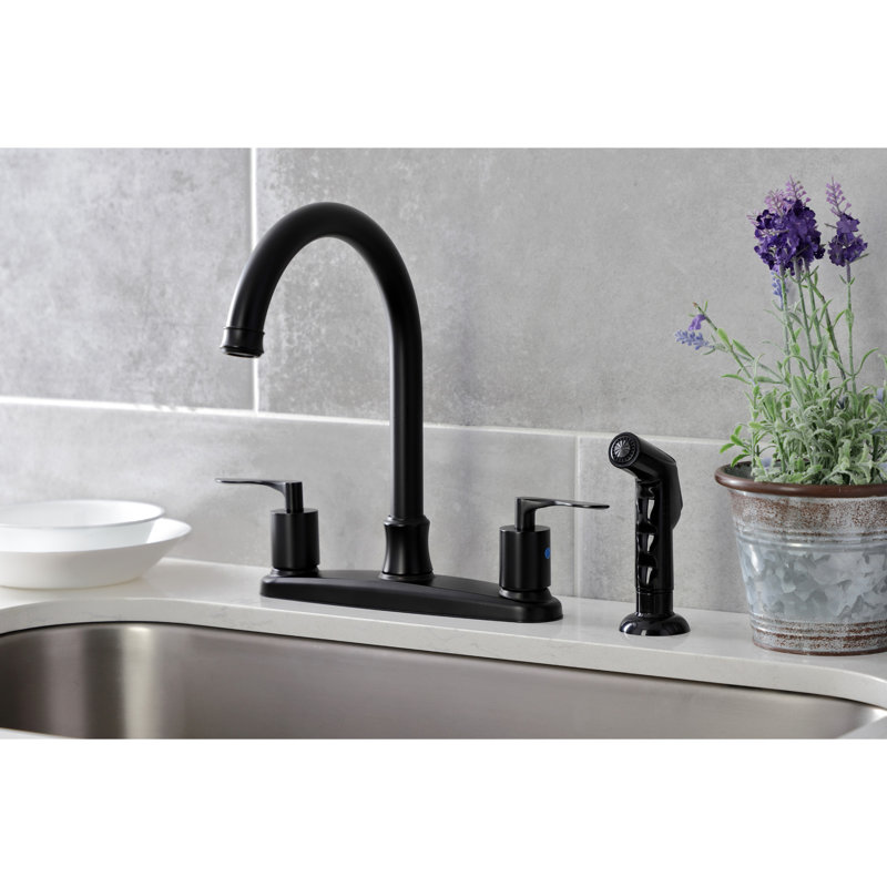 Kingston Brass Serena Two-Handle 4-Hole 8" Centerset Kitchen Faucet with Plastic Side Sprayer, Chrome