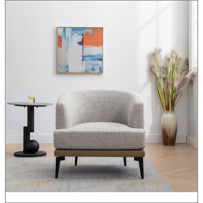 Fauteuil demi-tonneau moderne avec accoudoirs rembourrés, Moutarde