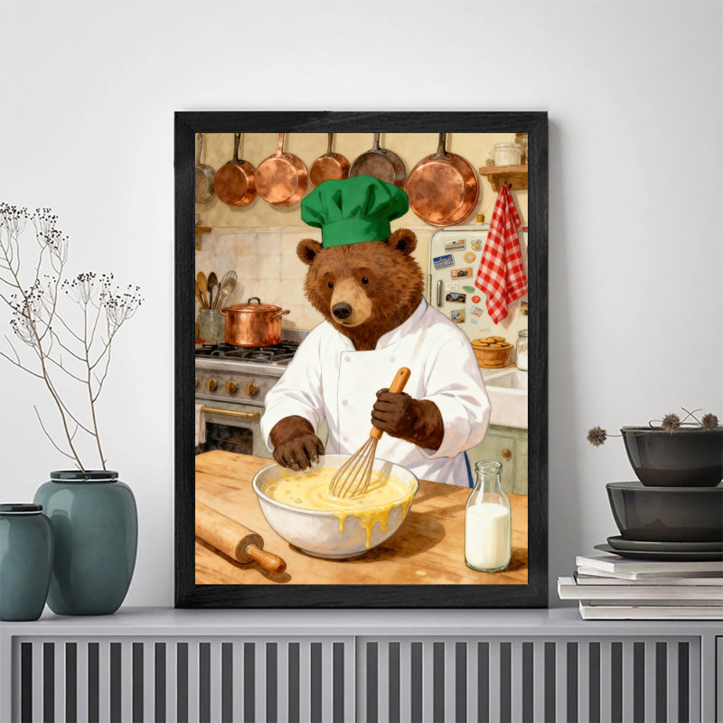 Art encadré noir avec chef rétro qui cuisine des impressions encadrées de style rétro, H 11 po x l 9 po