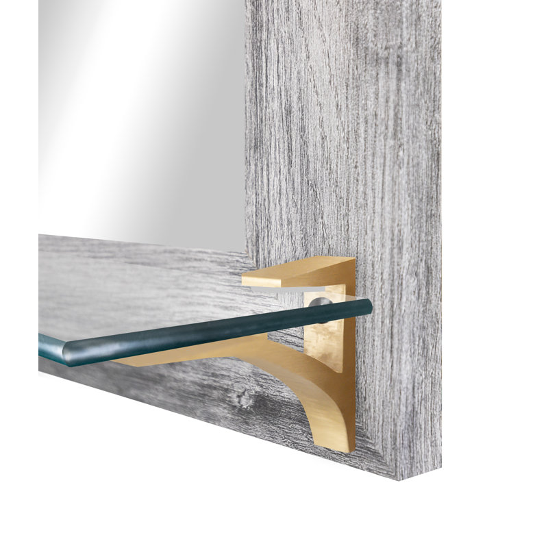 Kridia Flat Wall Mirror, Horizontal, Gray/Brass, 21.5" H x 25.5" W