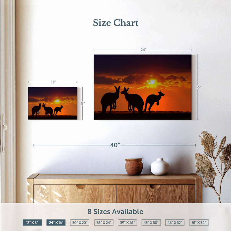Safari kangourous au coucher du soleil, H 16 po x l 24 po