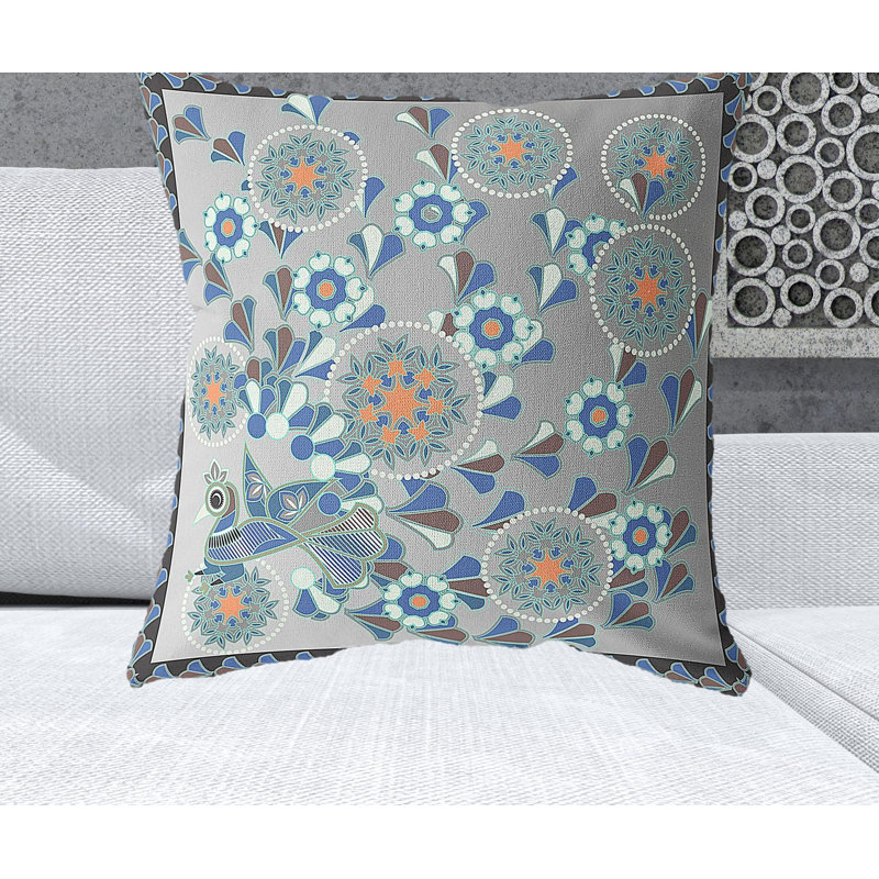 Coussin décoratif d'intérieur pour l'extérieur 26 po x 26 po, Floral gris / noir