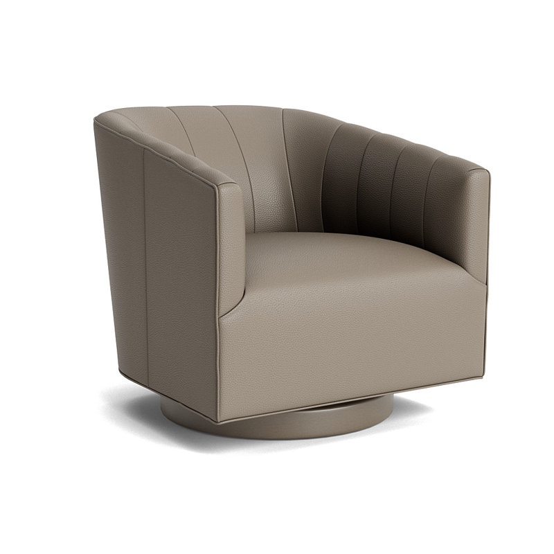 Cooper Upholstered Swivel Barrel Chair, Driftwood, Greenwich Performance Leather - Pewter