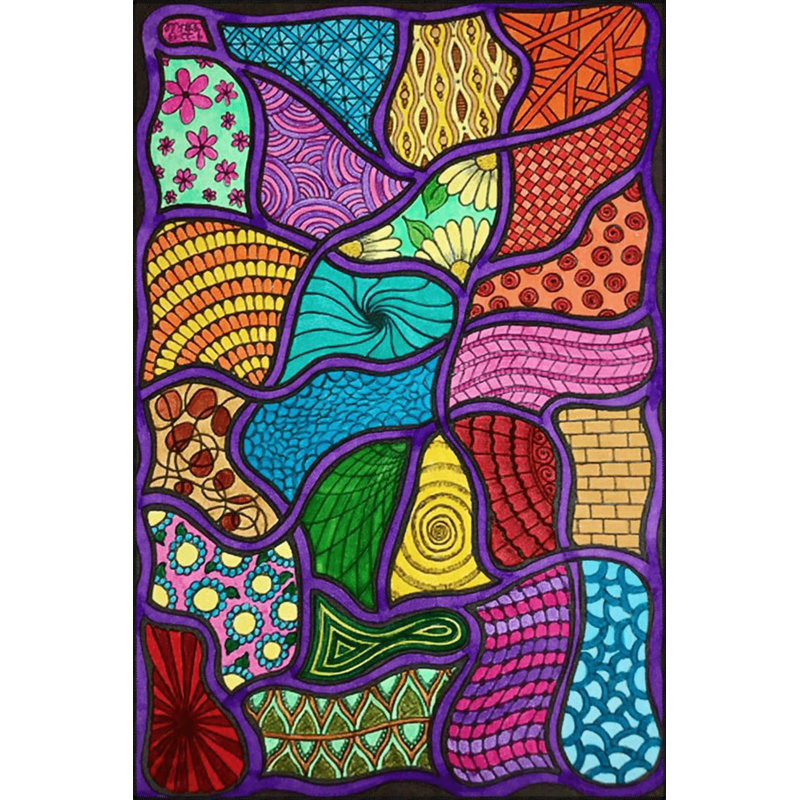 Tapis décoratif moderne à motif mauve à motif abstrait coloré, Sous-tapis carré 3 pi 3 po inclus