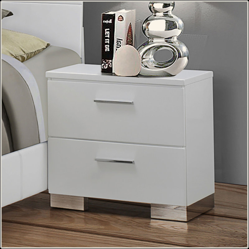 Table de chevet 2 tiroirs au fini blanc ultrabrillant