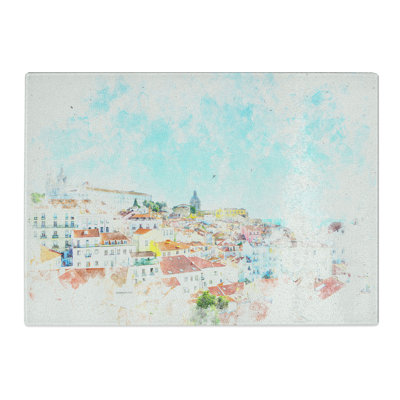 Tempered Glass Skyline of Alfalma Lisbon Portugal Chopping Board