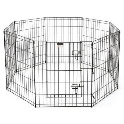 Parc pour chien pliable en métal épais avec porte, 8 panneaux 24 x 30 po, deux loquets - intérieur et extérieur