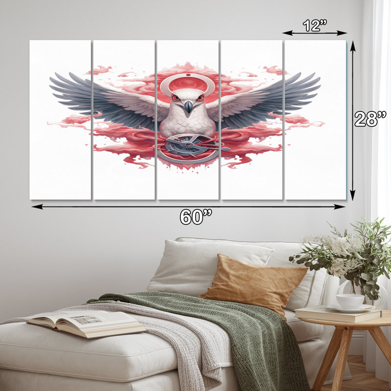 «Majestic White Bird In The High Skies III», reproduction d'art sur toile, 5 panneaux égaux
