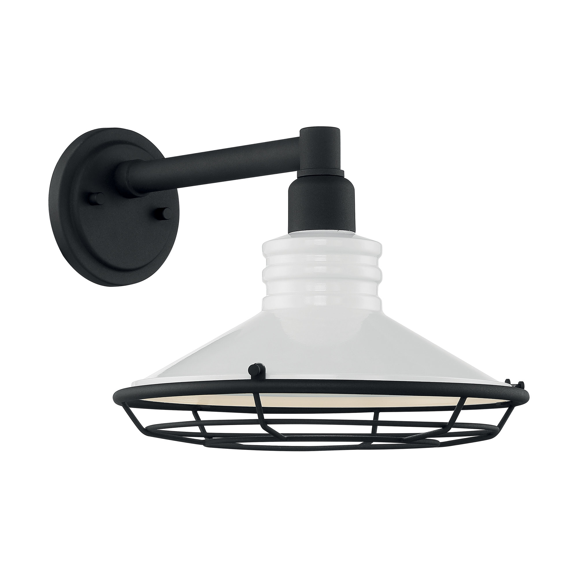 Parkdale Single Light Bell Outdoor Steel Wall Light, 10" H x 12" W x 16" D, Black, Gloss White/Textured Black