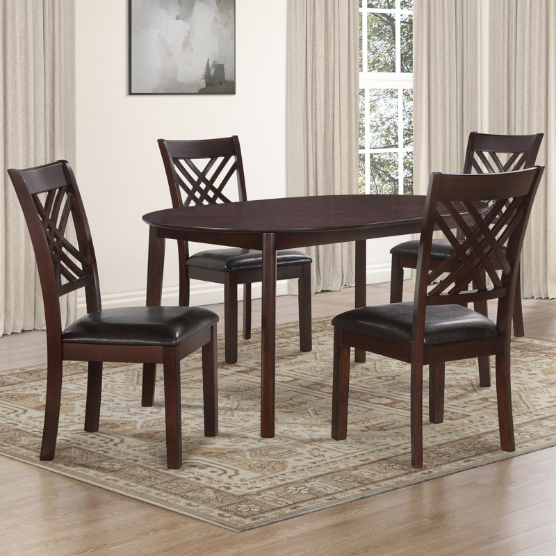Adrian Oval Wood Dining Table Set, 5 Pieces: Table, 4 Chairs
