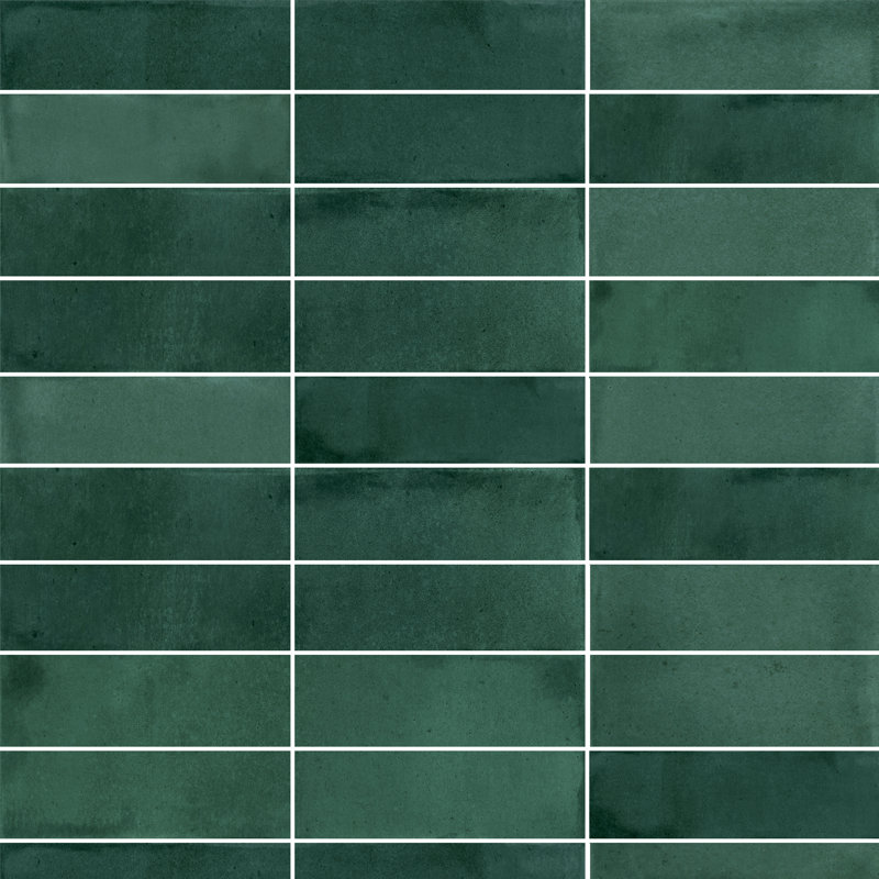 Petit carreau de mur de métro italien Zellige 2,5 po x 8 po, Vert émeraude