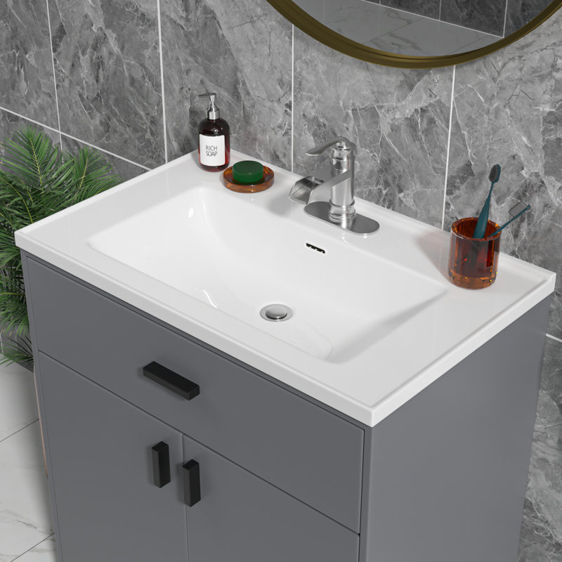 32" W x 20" D Rectangular White Ceramic Single Bathroom Vanity Sink Top with Overflow (Sink Only)
