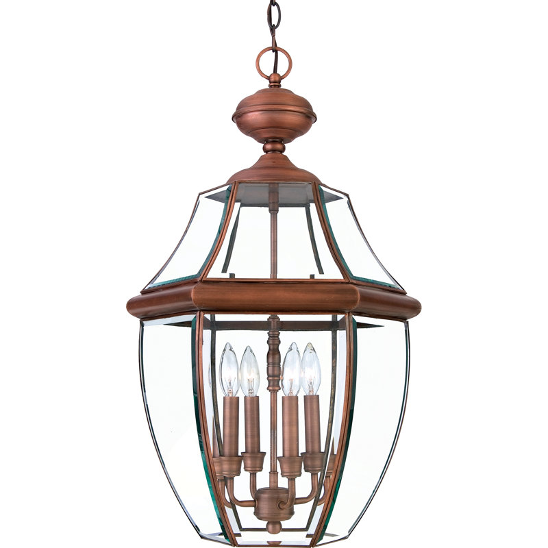 Lanterne suspendue d'extérieur 4 lumières Newbury, Cuivre vieilli