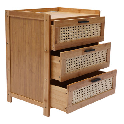 Mid-Century Nightstand with Drawer, Modern Bamboo End Table for Small Spaces, Log Color
