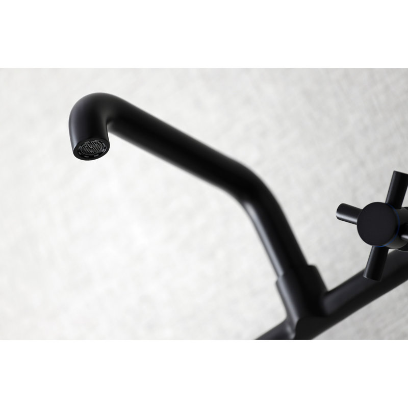Kingston Brass Concord Double-Handle 2-Hole Wall-Mount Bridge Kitchen Faucet, Matte Black