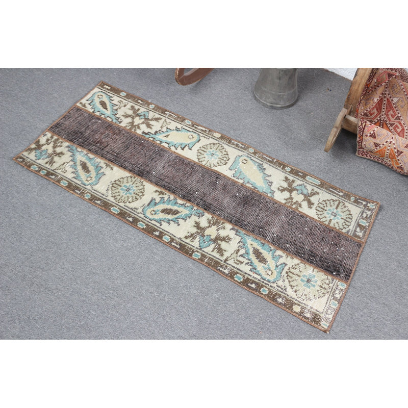 Handwoven Turkish Oushak Rug with Patchwork Design in Purple for Small Spaces