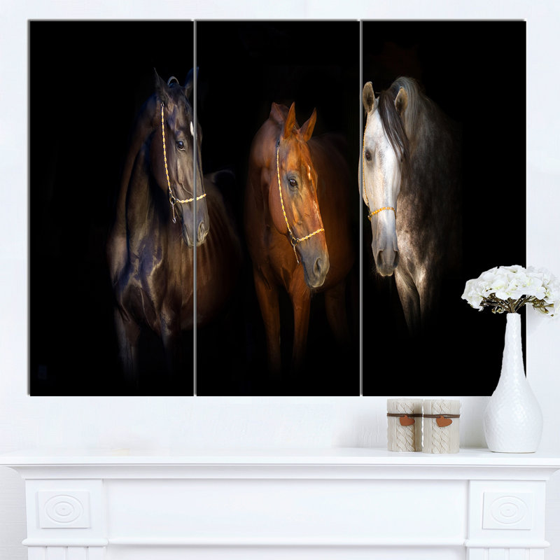 « trois chevaux avec golden bridle », ensemble de 3 reproductions d’art mural sur toiles tendues