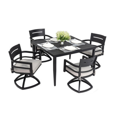 Ensemble de patio moderne en aluminium 5 pièces avec 4 chaises berçantes pivotantes et table de salle à manger carrée de 40 po