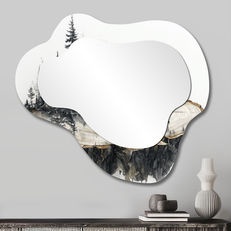 Ours polaire dans un paysage d'hiver I - miroir asymétrique irrégulier ours, miroir mural moderne, imprimé sur métal