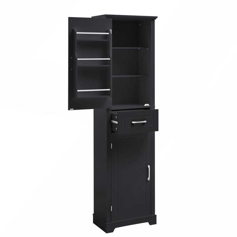 Armoire de rangement pour salle de bain avec portes et tiroir, plusieurs espaces de rangement, tablette réglable pour une meilleure organisation