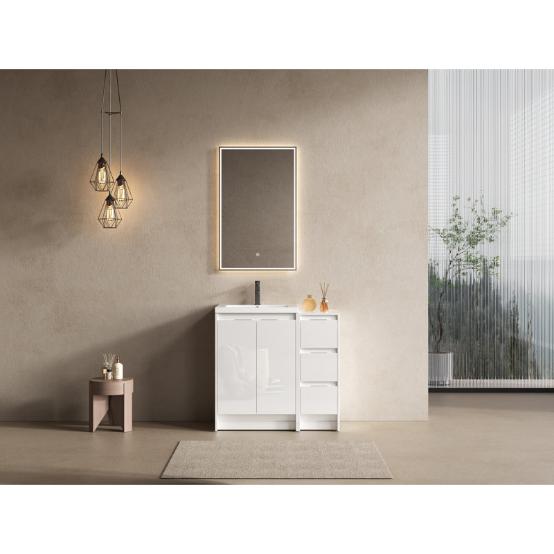 Ensemble de meuble-lavabo autoportant 36 po avec lavabo en résine et portes à fermeture douce Strata pour une salle de bain moderne