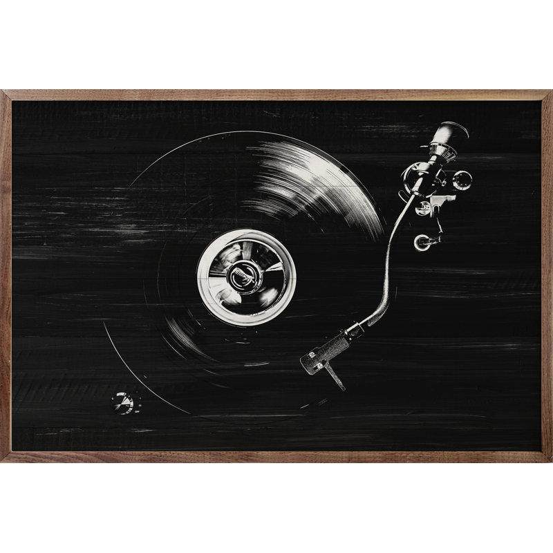 Tourne-disque en noir et blanc, H 5 po x l 8 po