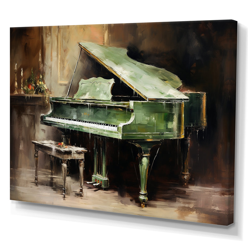 «Green Piano Impressionist», instrument sur toile, Toile tendue, H 34 po x l 44 po