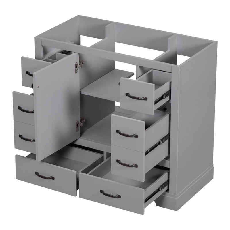 Meuble-lavabo 36 po sans lavabo, base d'armoire seulement, six tiroirs, diviseur de tiroir multifonctionnel, tablette réglable
