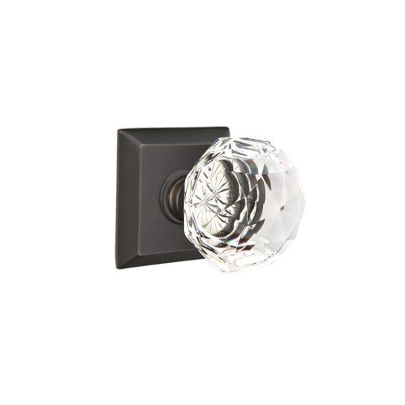 Ensemble de boutons de passage Emtek avec rosette Quincy et bouton en verre Diamond, Bronze frotté à l'huile