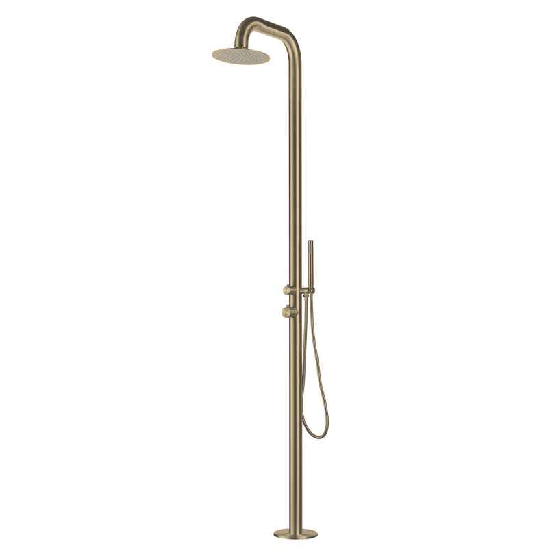 Douche d'extérieur autoportante en acier inoxydable, Or brossé