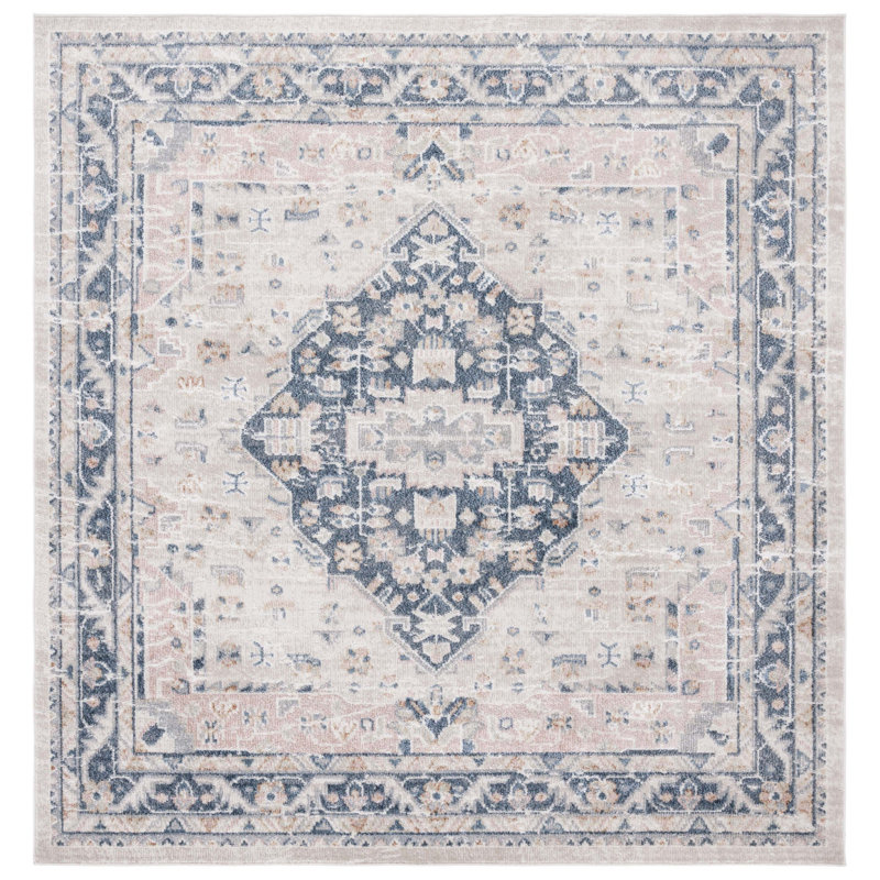 Tapis oriental beige / bleu marine Hulme, Carré 6 pi 7 po