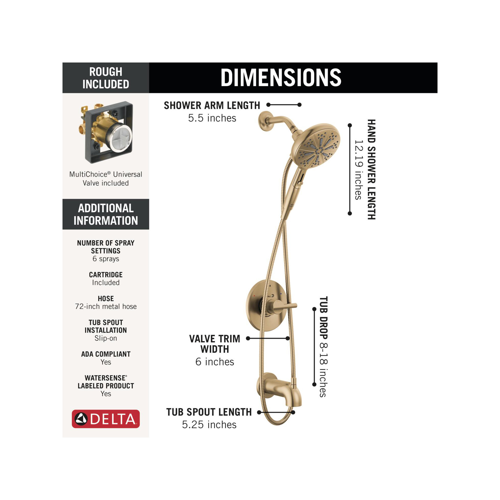 Nicoli 144749-HS Monitor 14 Series Tub and Shower with SureDock Hand Shower, Champagne Bronze