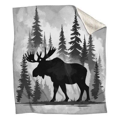 Moose In Forest Silhouette Blankets