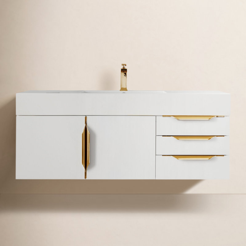 Mercer Island 48'' W Single Vanity, Glossy White, Glossy White, Radiant Gold